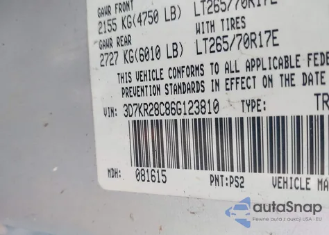 2006 Dodge Ram 2500 Slt/Sport из США, поврежденный, VIN 3D7KR28C86G123810